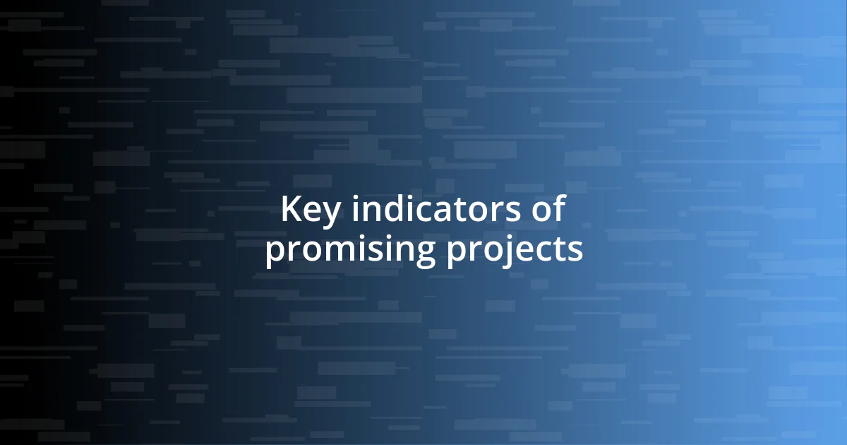 Key indicators of promising projects